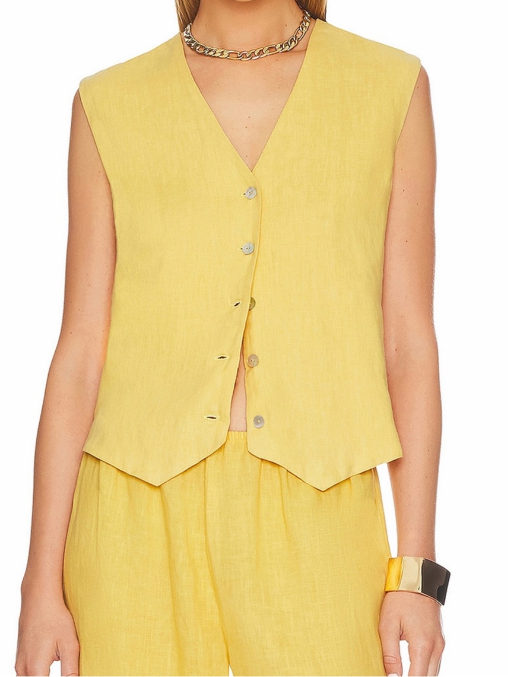 DONNI. Yellow Sleeveless Button Vest